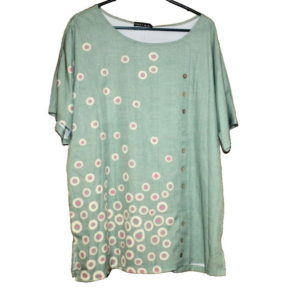 Cozy Women's Top Blouse Green Multi-Color Sz Plus 3X  Kimono Sleeves NWT